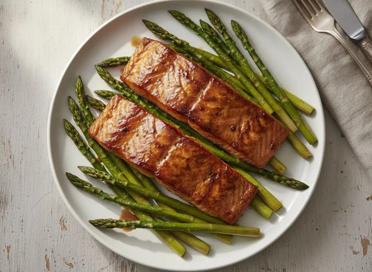 Air Fryer Balsamic Glazed Salmon with Asparagus