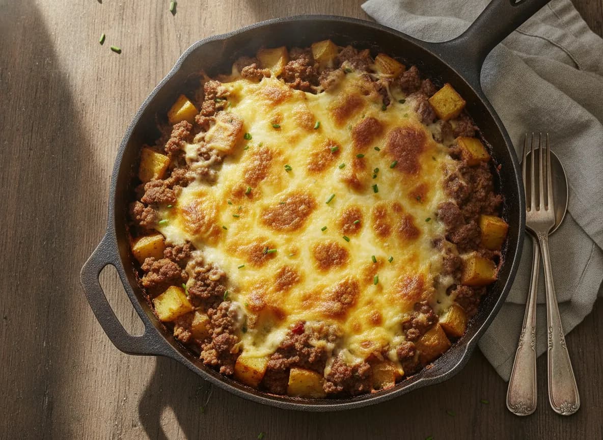 Air Fryer Cheesy Ground Beef and Potato Casserole