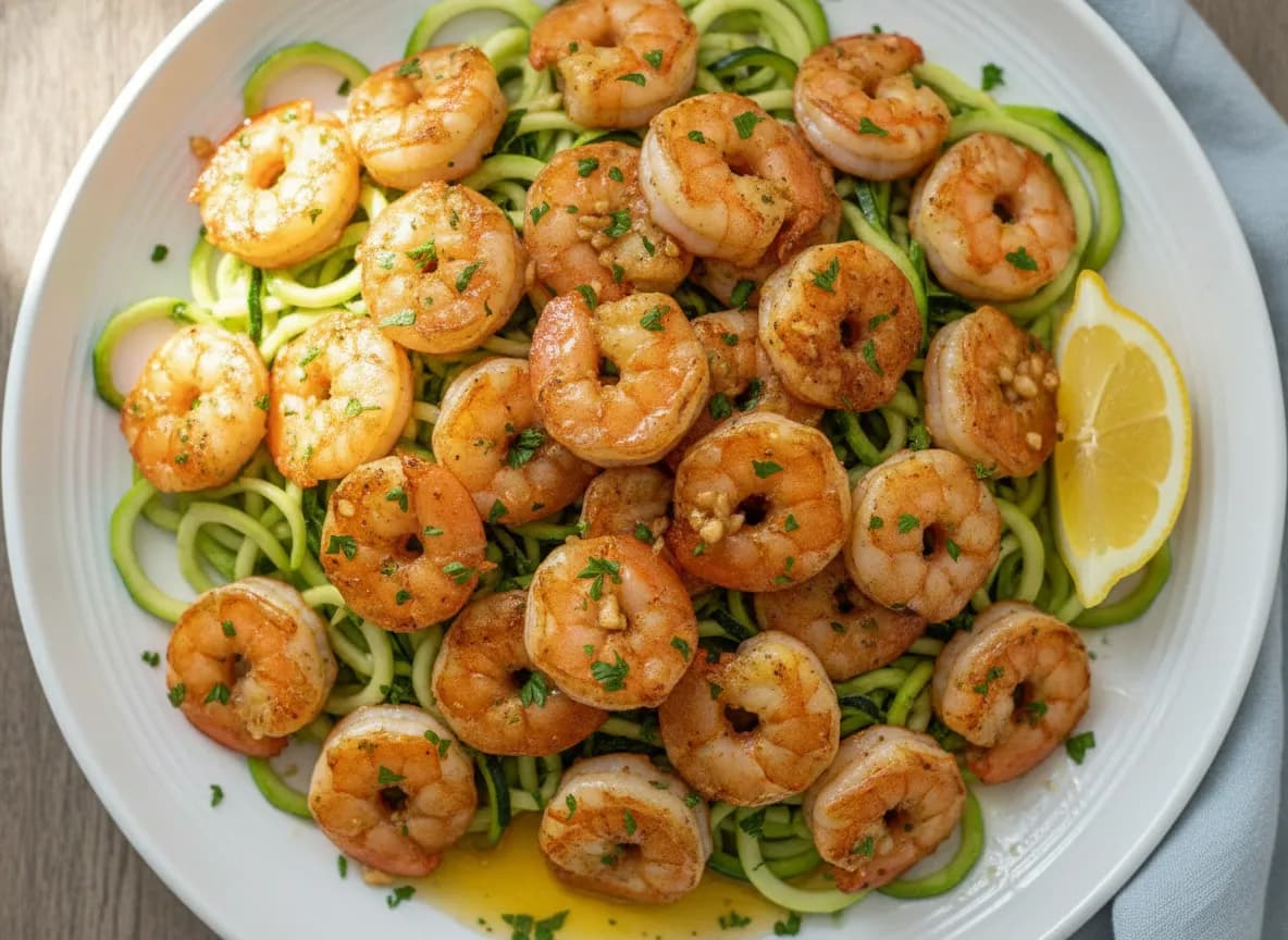 Air Fryer Garlic Butter Shrimp with Zucchini Noodles