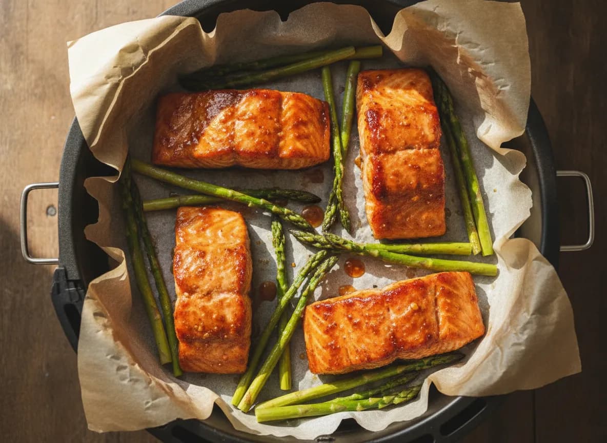 Air Fryer Honey Garlic Salmon with Asparagus