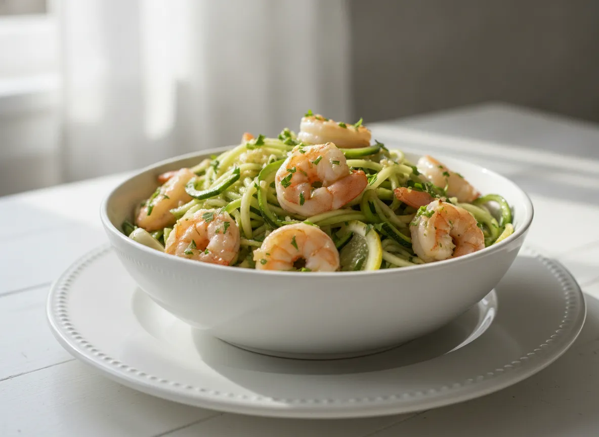 Air Fryer Lemon Garlic Shrimp Scampi with Zucchini Noodles