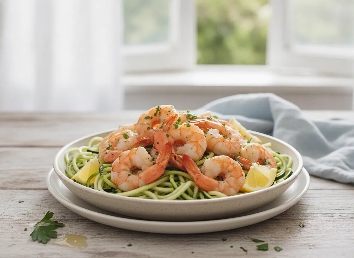 Air Fryer Lemon Garlic Shrimp with Zucchini Noodles