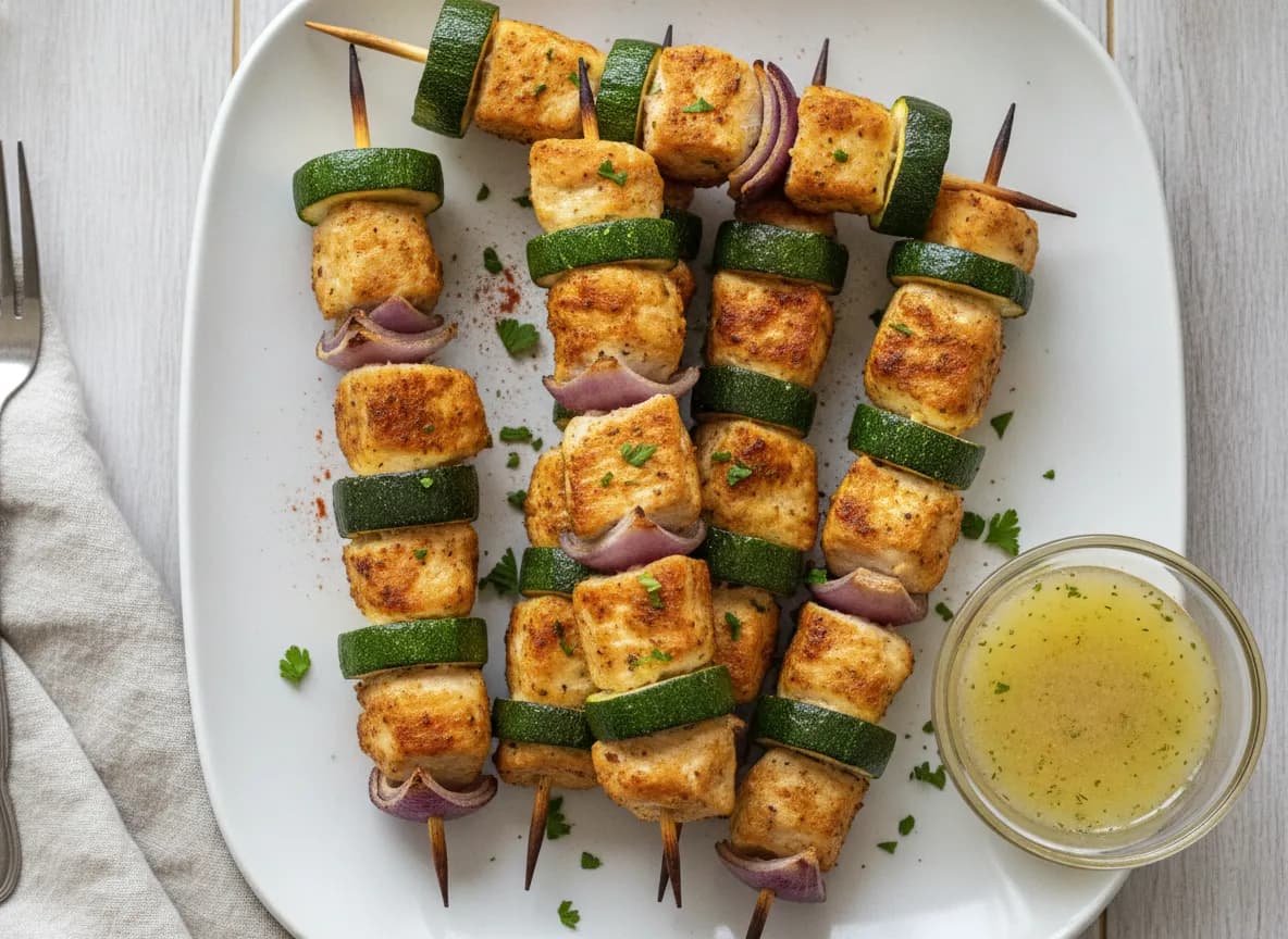 Air Fryer Lemon Herb Chicken Skewers with Zucchini