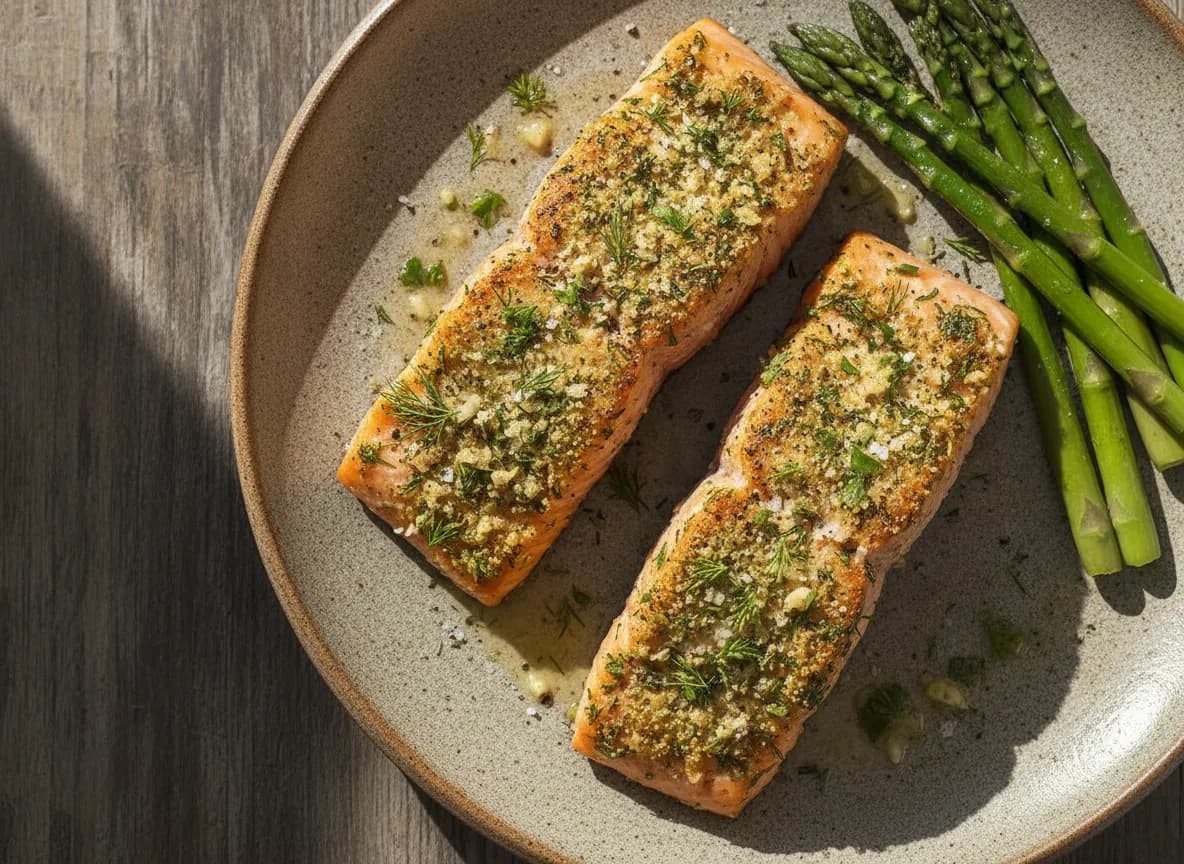 Air Fryer Lemon Herb Salmon with Roasted Asparagus