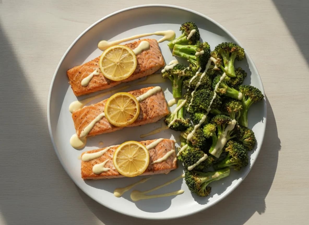 Air Fryer Salmon and Broccoli with Lemon-Dill