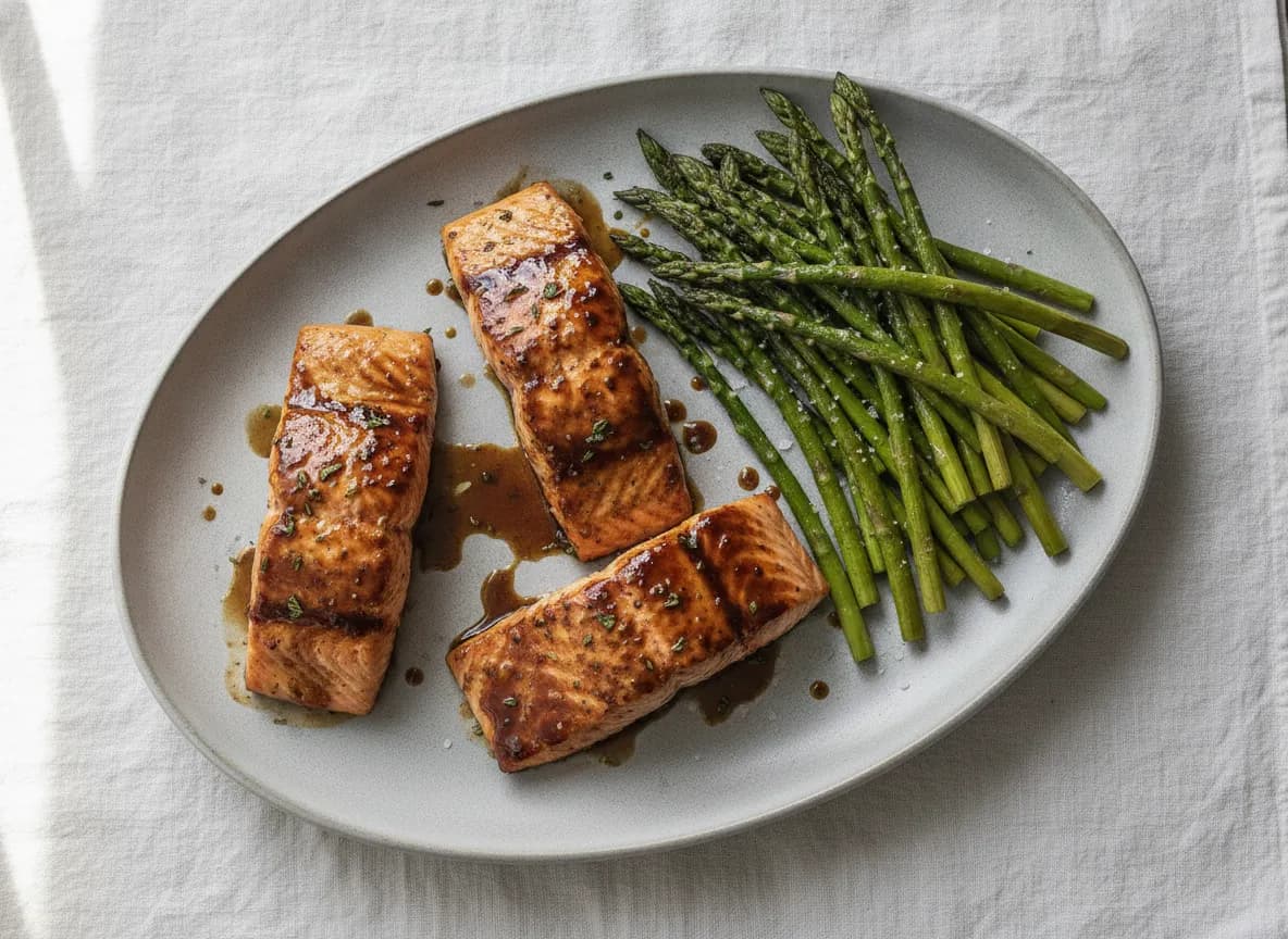 Air Fryer Salmon with Balsamic Glaze and Asparagus