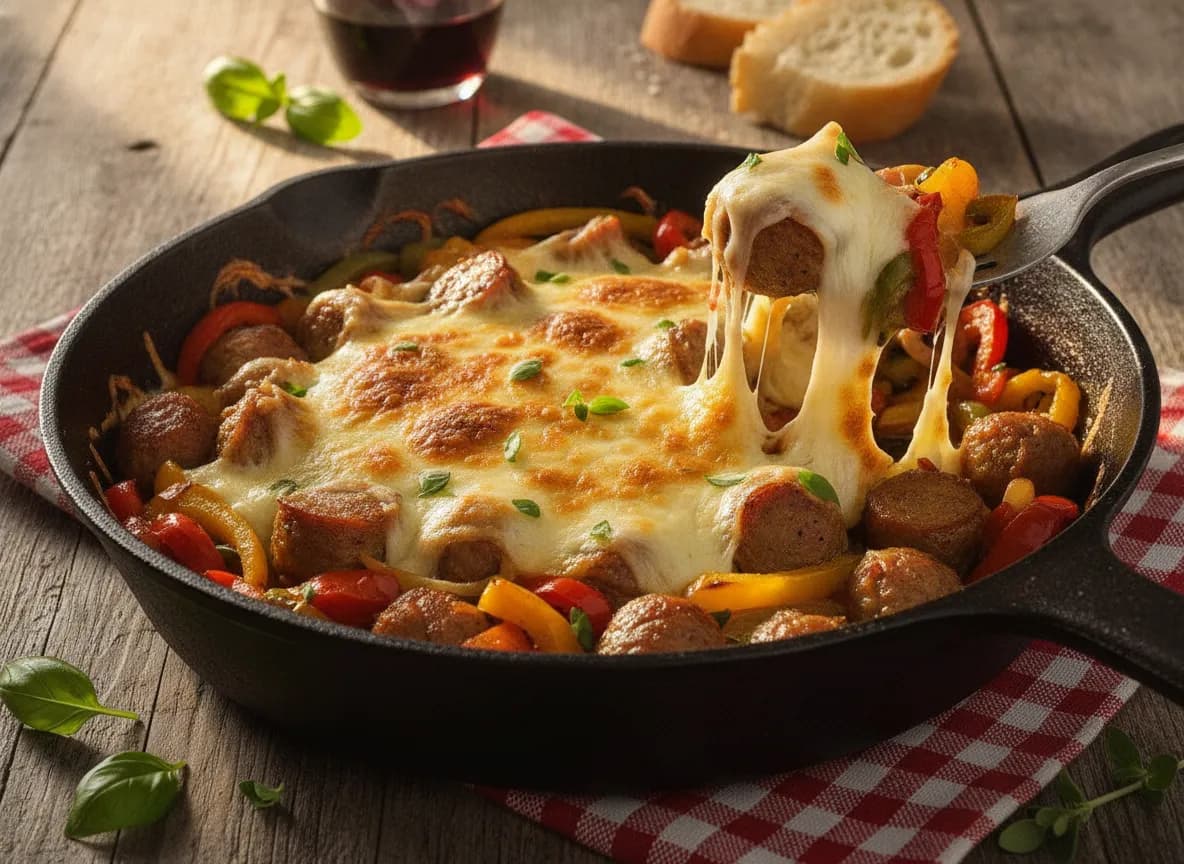 Air Fryer Sausage and Pepper Skillet Bake