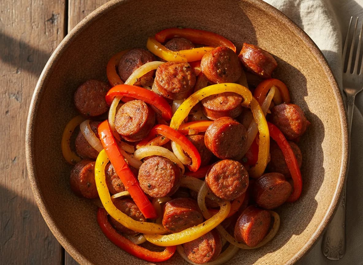 Air Fryer Sausage and Peppers with Onions