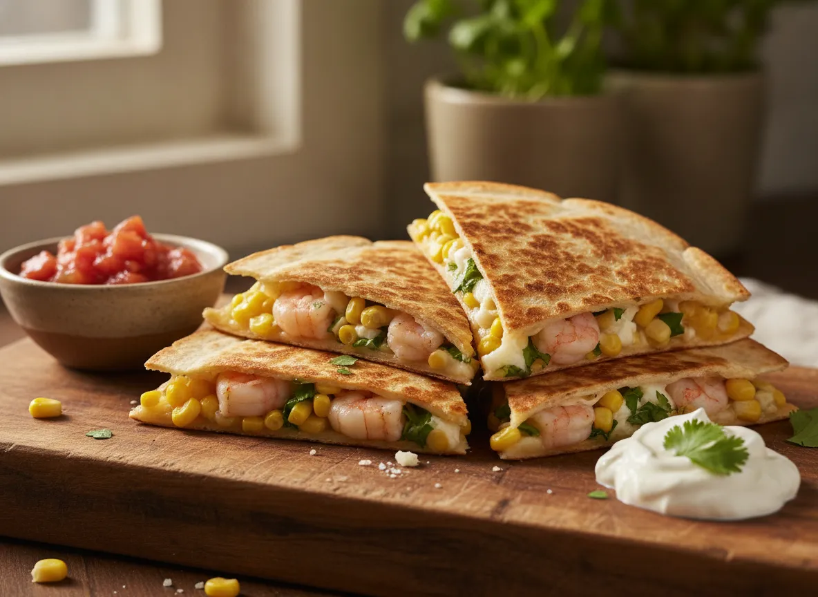 Air Fryer Spicy Shrimp and Corn Quesadillas