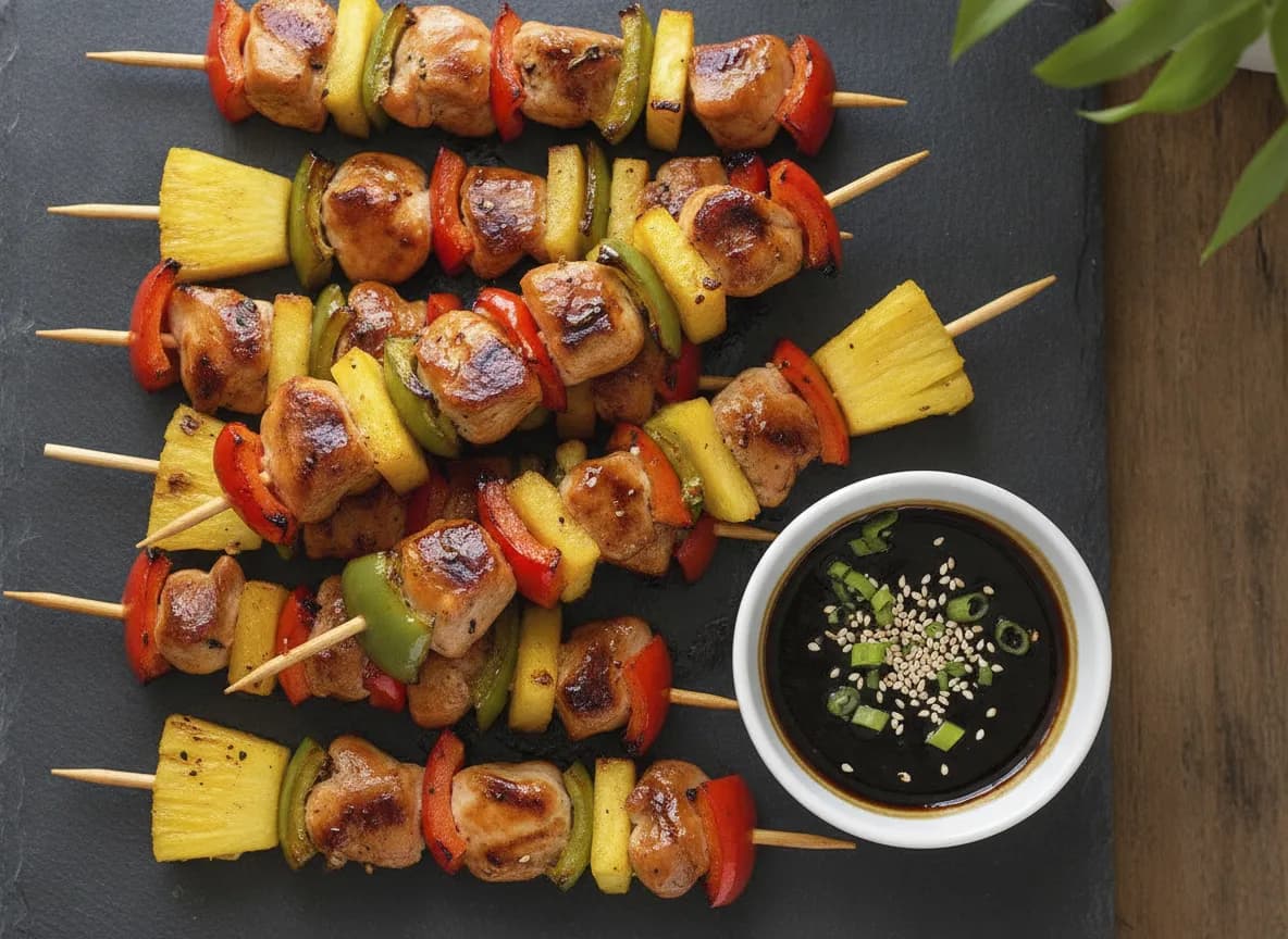 Air Fryer Teriyaki Glazed Chicken and Pineapple Skewers