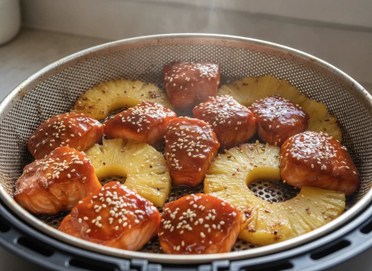 Air Fryer Teriyaki Salmon Bites with Pineapple