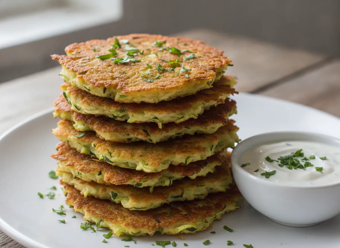 Air Fryer Zucchini Fritters with Garlic Yogurt Dip