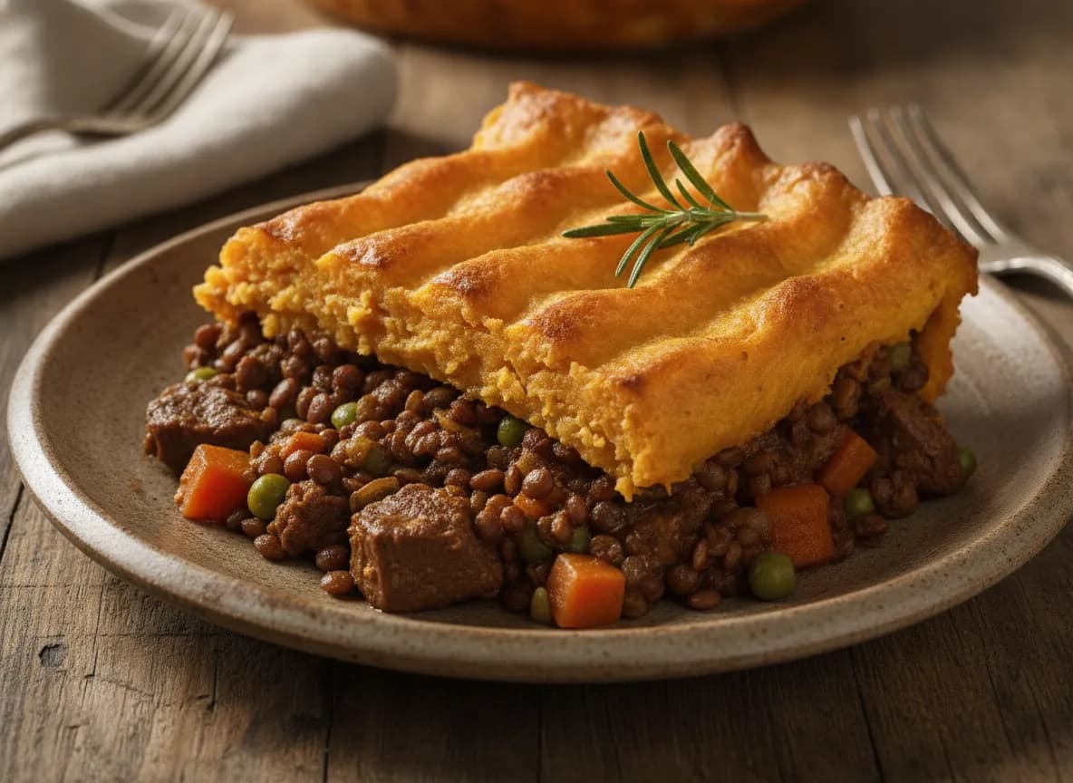 Beef and Lentil Shepherd's Pie with Sweet Potato Topping