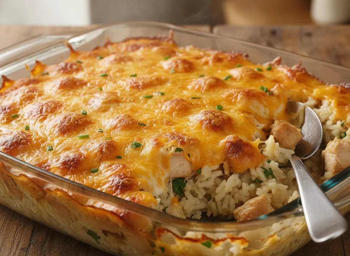 Cheesy Baked Chicken and Rice Casserole