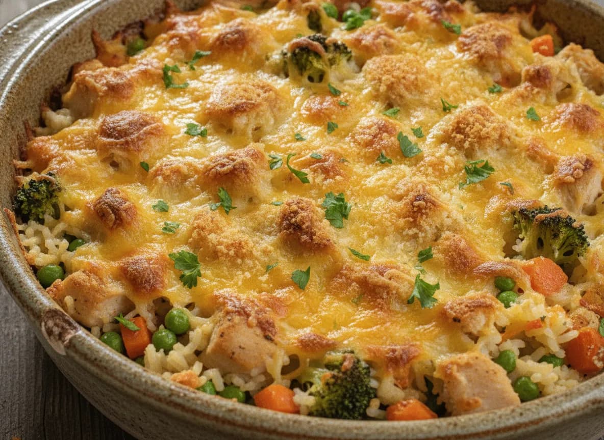 Cheesy Chicken & Veggie Rice Bake