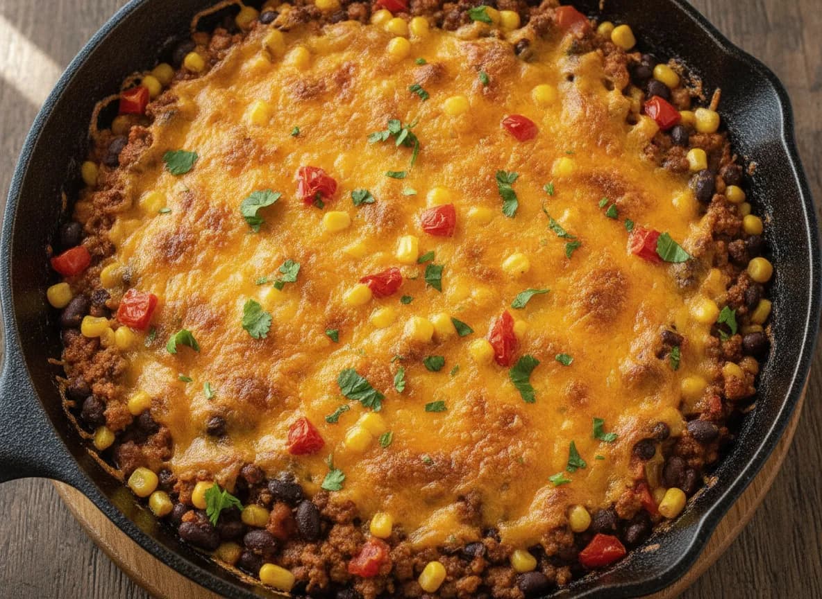Cheesy Ground Turkey and Black Bean Skillet