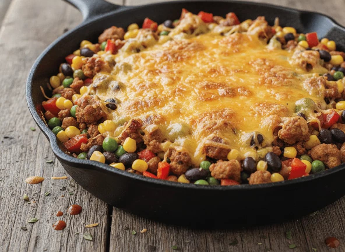 Cheesy Ground Turkey and Veggie Skillet