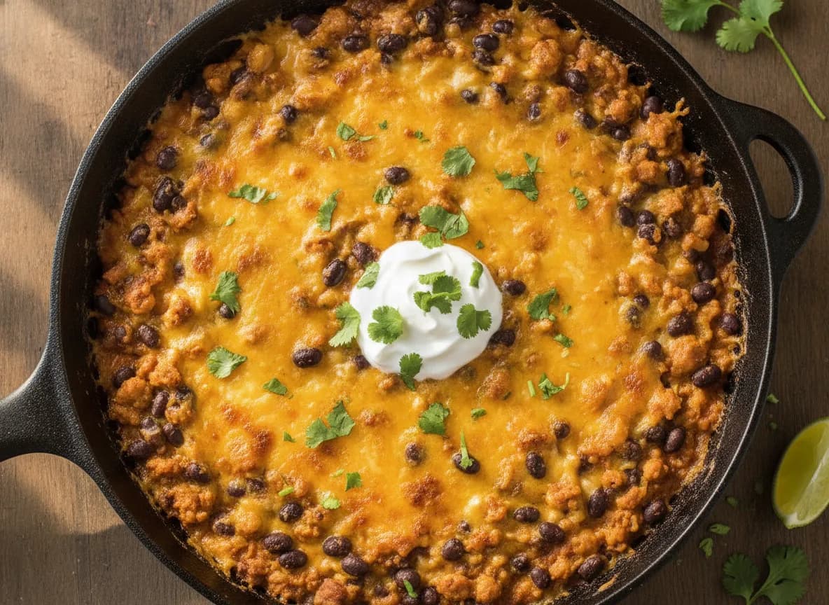 Cheesy Ground Turkey & Black Bean Skillet