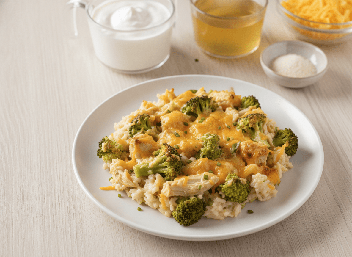 Lighter Chicken Broccoli Rice Bake recipe