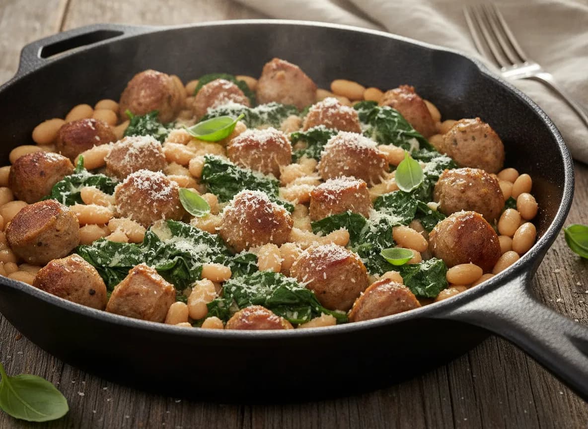 Chicken Sausage and White Bean Skillet with Spinach