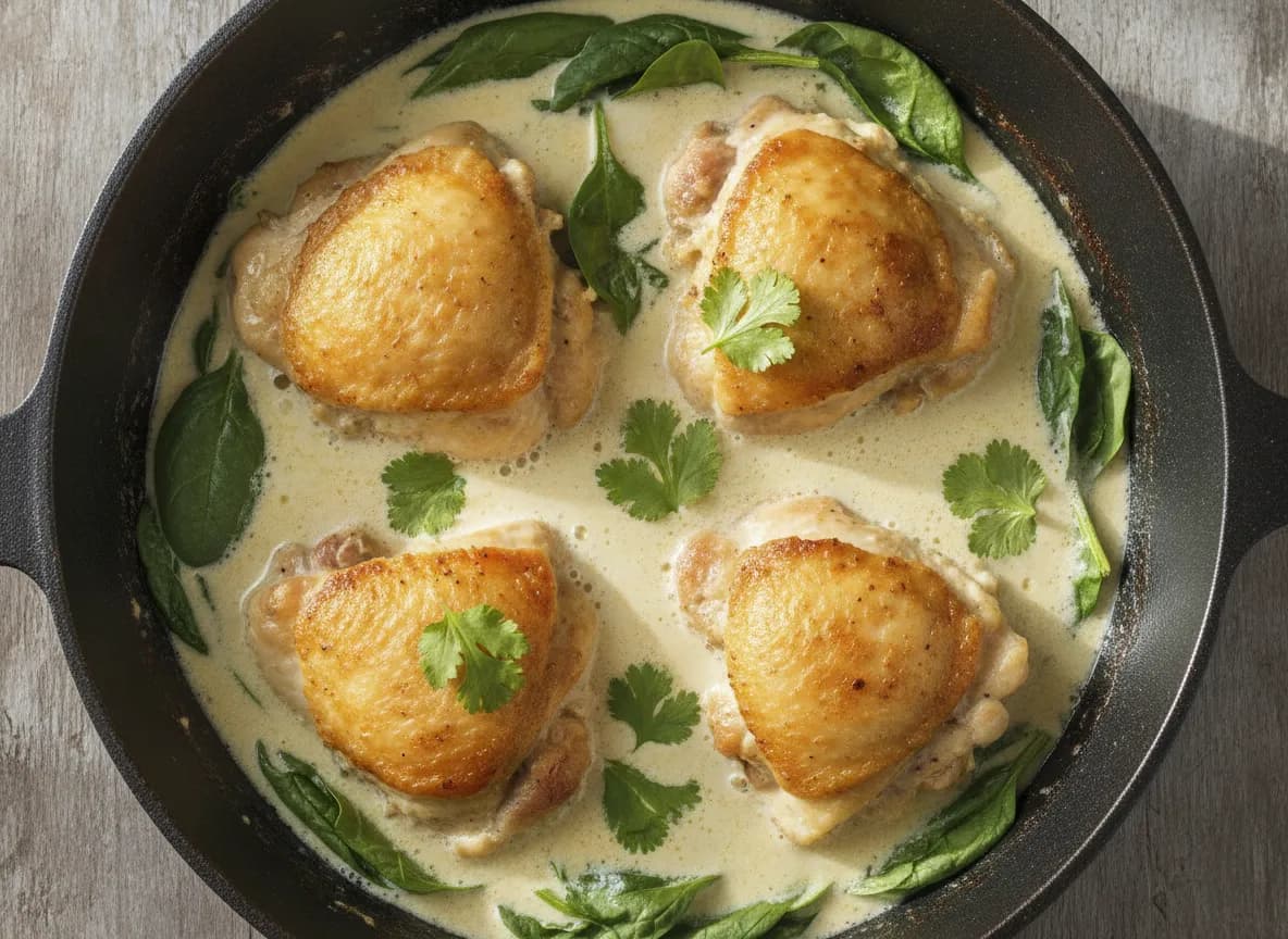 Chicken Thighs with Creamy Coconut-Lime Sauce and Spinach