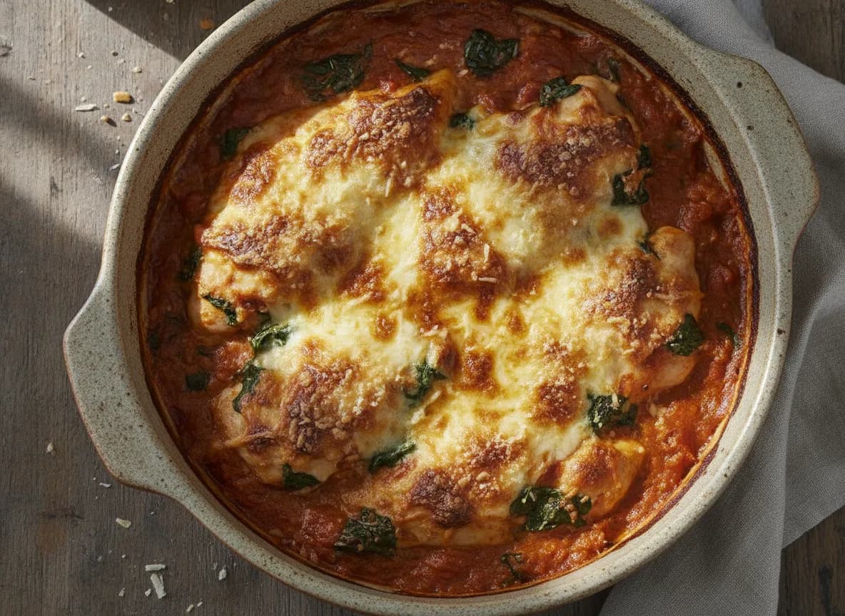 Creamy Tomato and Spinach Chicken Bake