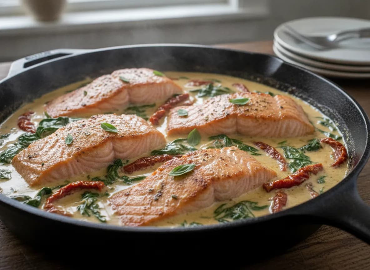 Creamy Tuscan Salmon with Spinach and Sun-Dried Tomatoes