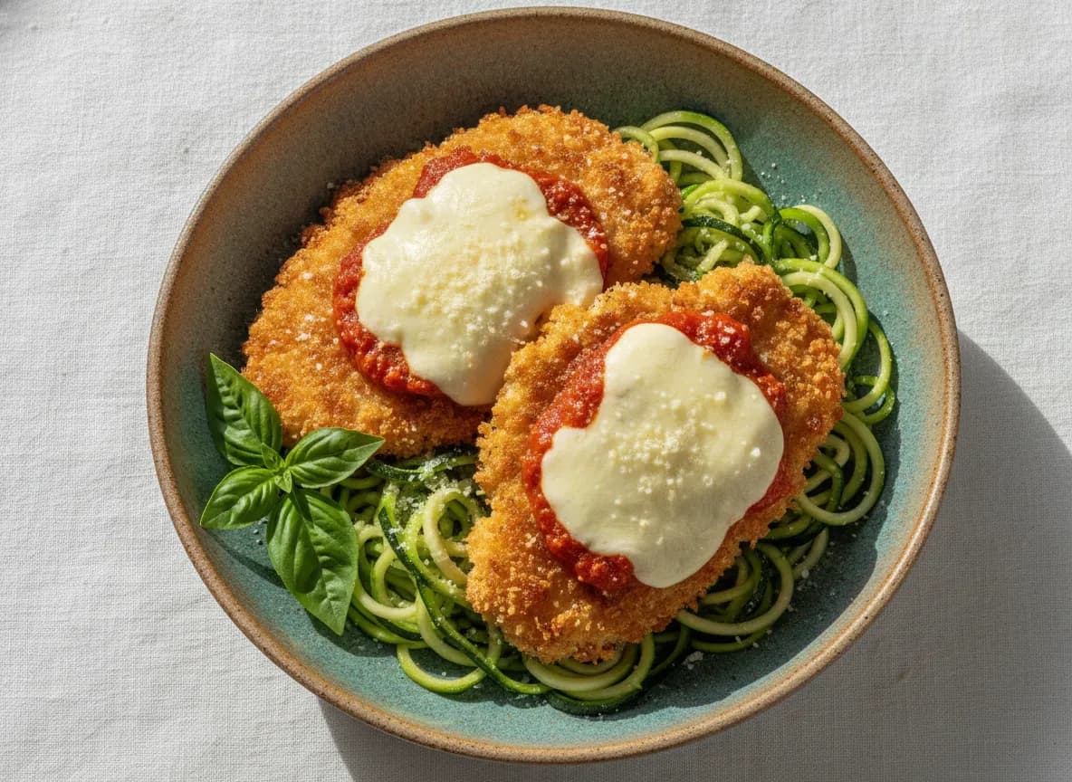 Crispy Air Fryer Chicken Parmesan with Zucchini Noodles