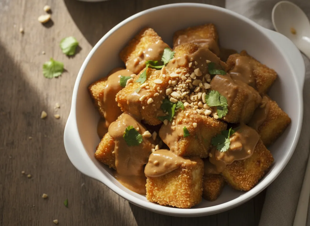 Crispy Air Fryer Tofu with Peanut Sauce