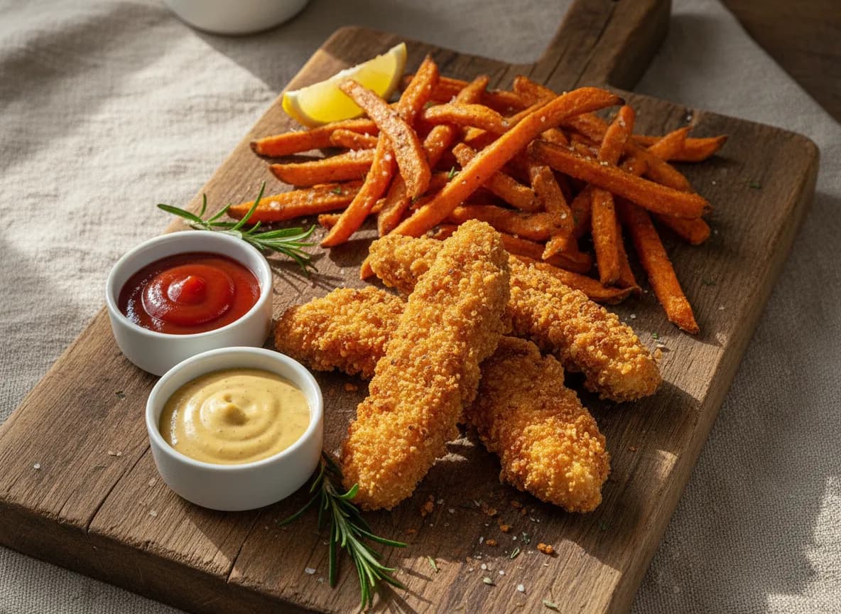 Crispy Baked Chicken Tenders with Sweet Potato Fries