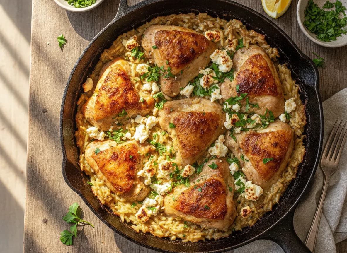 Greek Lemon Chicken and Orzo Bake