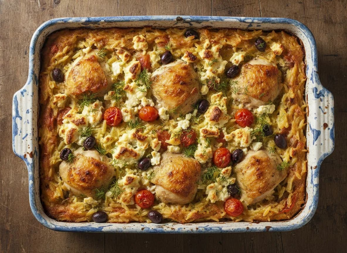 Greek Lemon-Dill Chicken and Orzo Bake