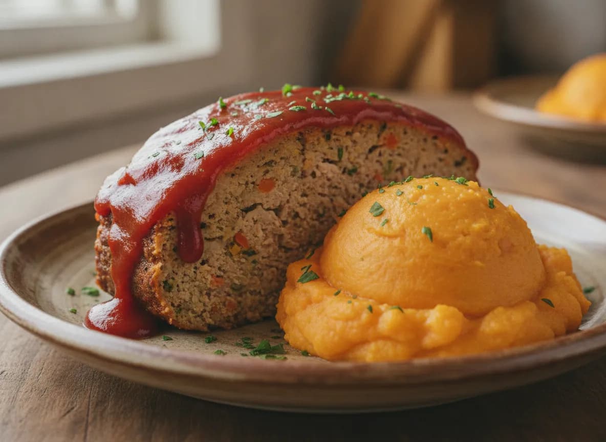 Hearty Turkey Meatloaf with Sweet Potato Mash