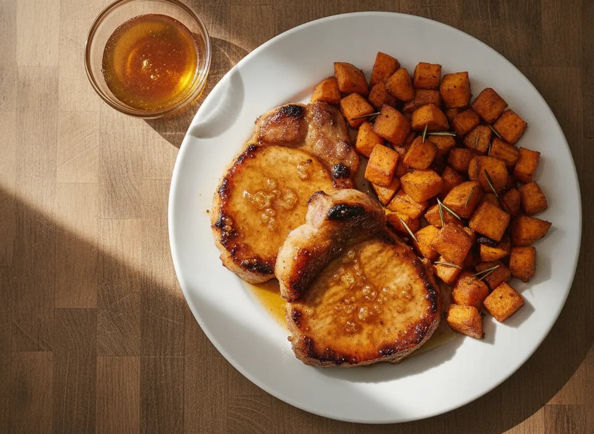 Honey Glazed Pork Chops with Roasted Sweet Potatoes