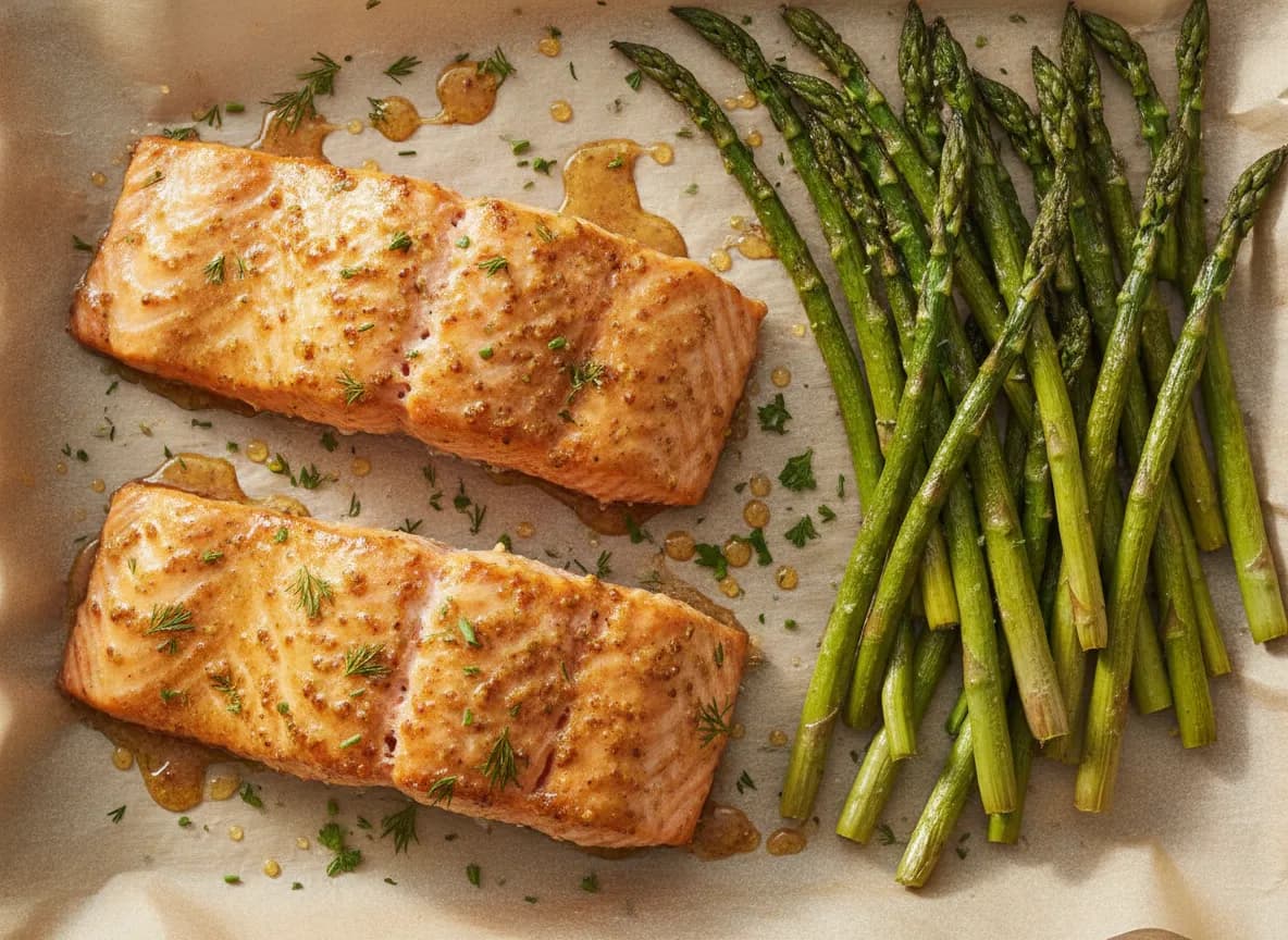 Honey Mustard Baked Salmon with Roasted Asparagus