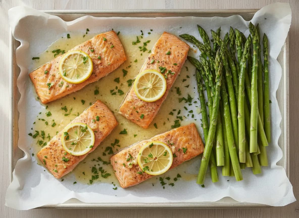 Lemon Garlic Butter Baked Salmon with Asparagus