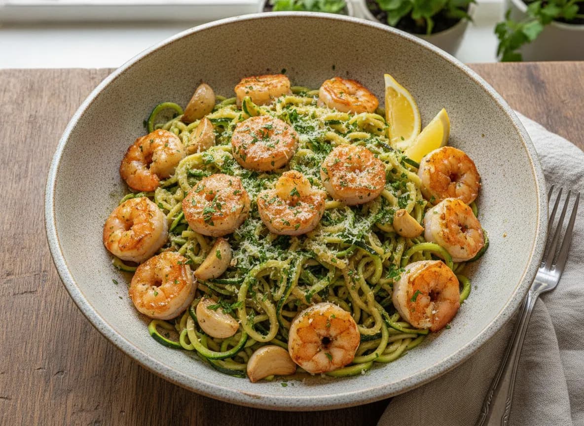 Lemon Garlic Butter Shrimp Pasta with Zucchini