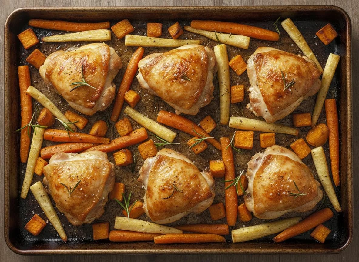 Lemon Herb Baked Chicken Thighs with Roasted Root Vegetables
