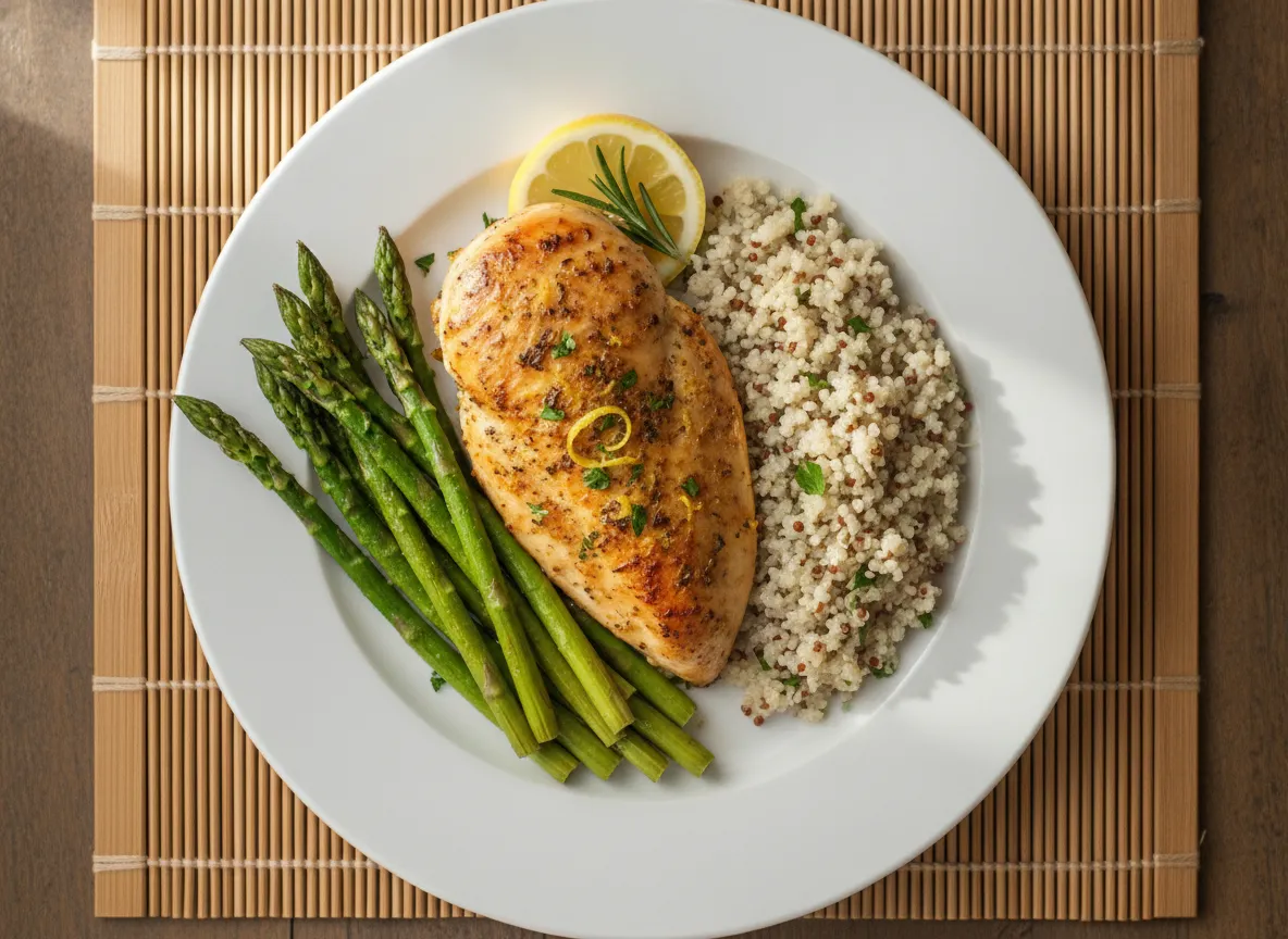 Lemon Herb Baked Chicken with Quinoa and Roasted Asparagus