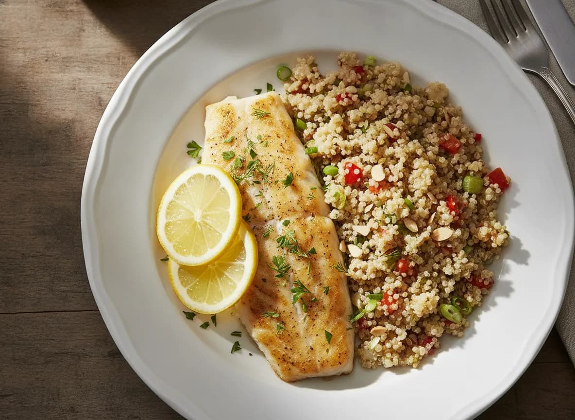 Lemon Herb Baked Cod with Quinoa Pilaf