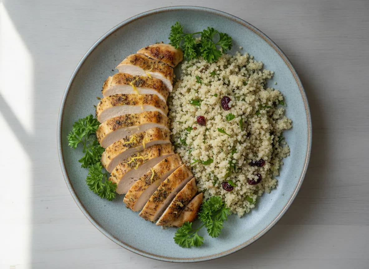 Lemon Herb Roasted Chicken Breast with Quinoa Pilaf