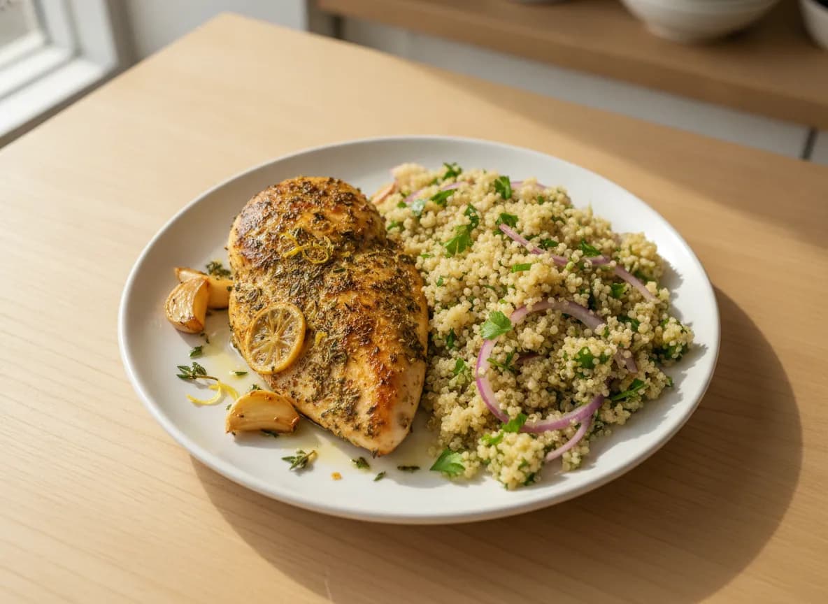 Lemon Herb Roasted Chicken with Quinoa Pilaf