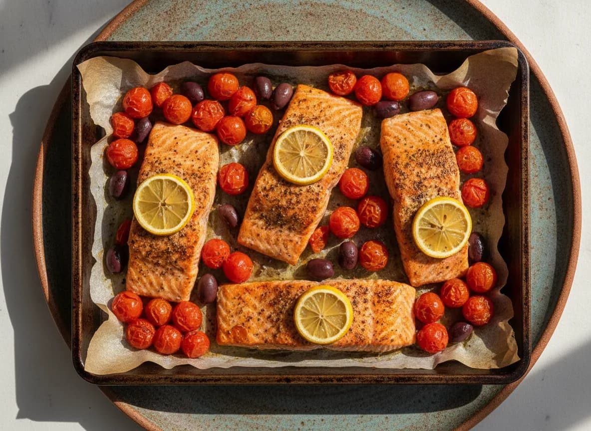 Mediterranean Baked Salmon with Cherry Tomatoes and Olives