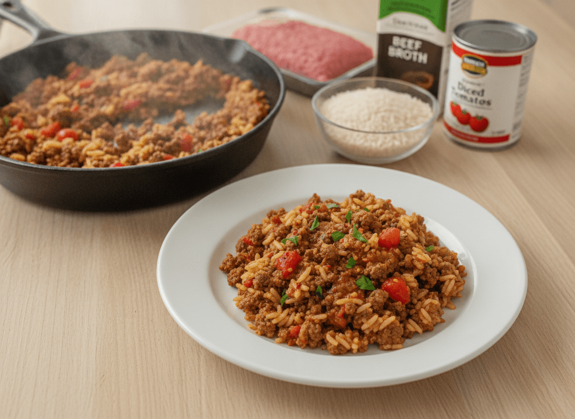 One-Pan Ground Beef and Rice recipe