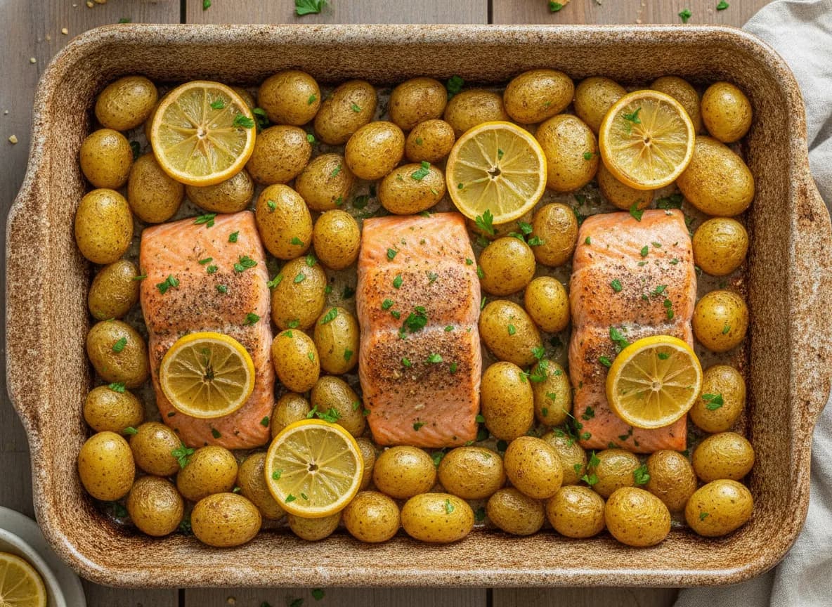 One-Pan Lemon Herb Roasted Salmon and Potatoes