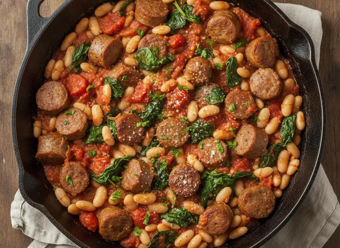 One-Pot Sausage and White Bean Skillet with Spinach