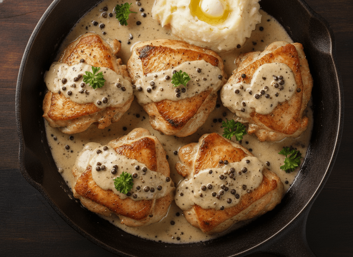 Peppercorn Cream Sauce Chicken Thighs recipe