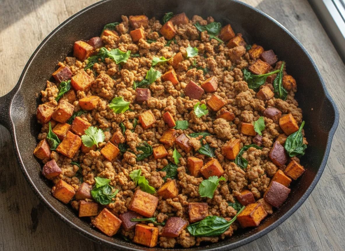 Quick Ground Turkey and Sweet Potato Skillet
