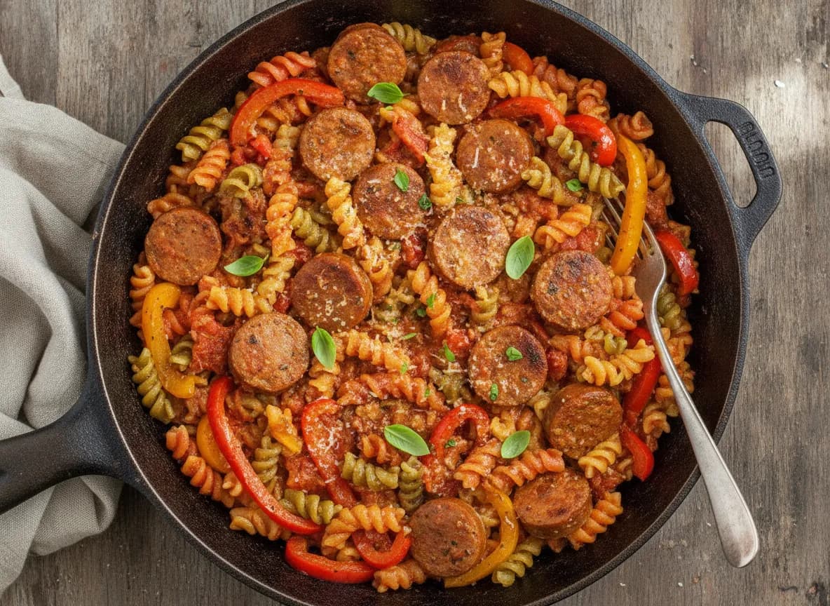 Quick Skillet Sausage and Peppers Pasta