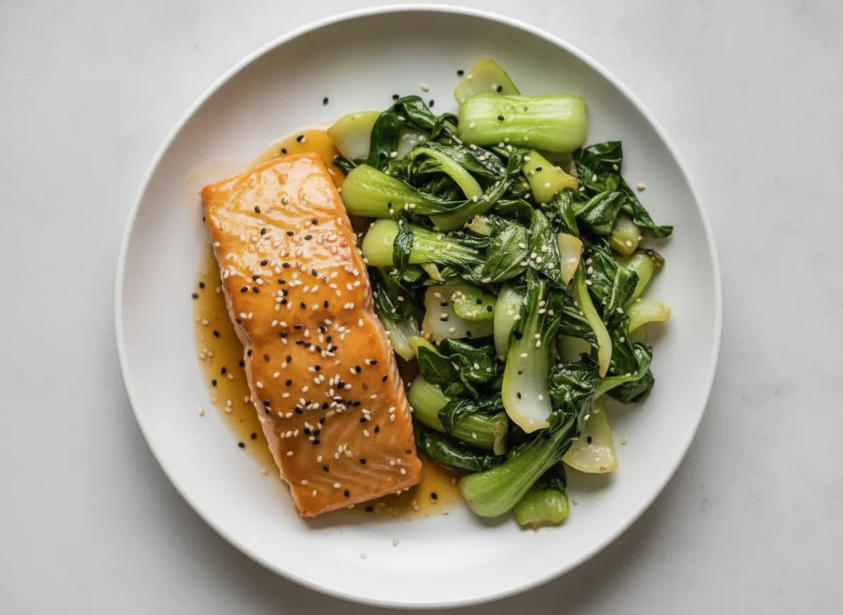 Sesame Ginger Glazed Salmon with Quick Stir-Fried Bok Choy